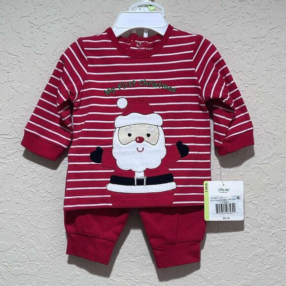 NEW Little Me Boys 3 Months "My First Christmas" Santa Joggers 3 Pc Set With Hat - Picture 4 of 15